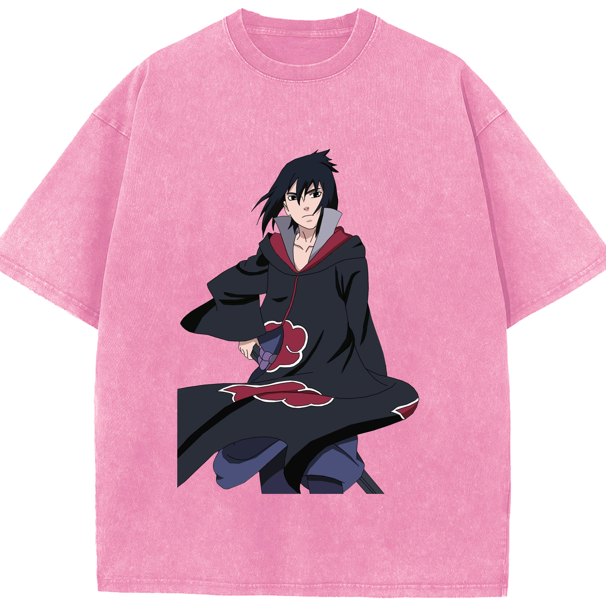（画像用） NARUTO -ナルト- うちは サスケ Uchiha Sasuke 綿100% ヴィンテージ風 半袖Tシャツ（フロントプリント）